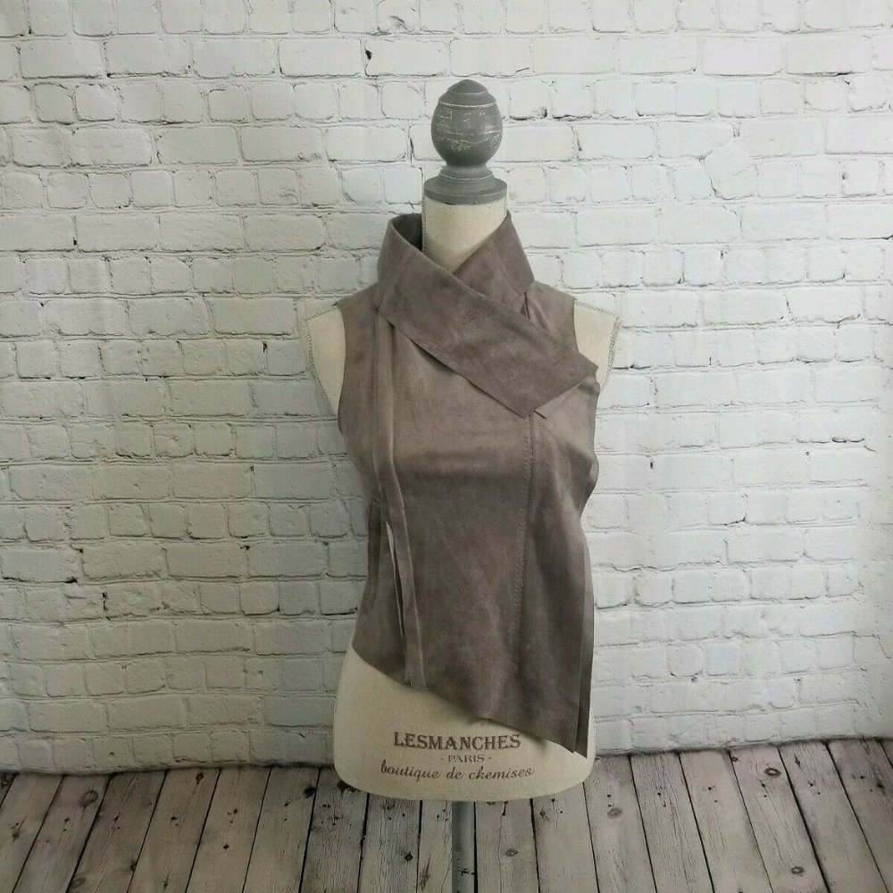 BCBGMaxAzria Fabian Grey?Dusk Faux Suede Vest  Small